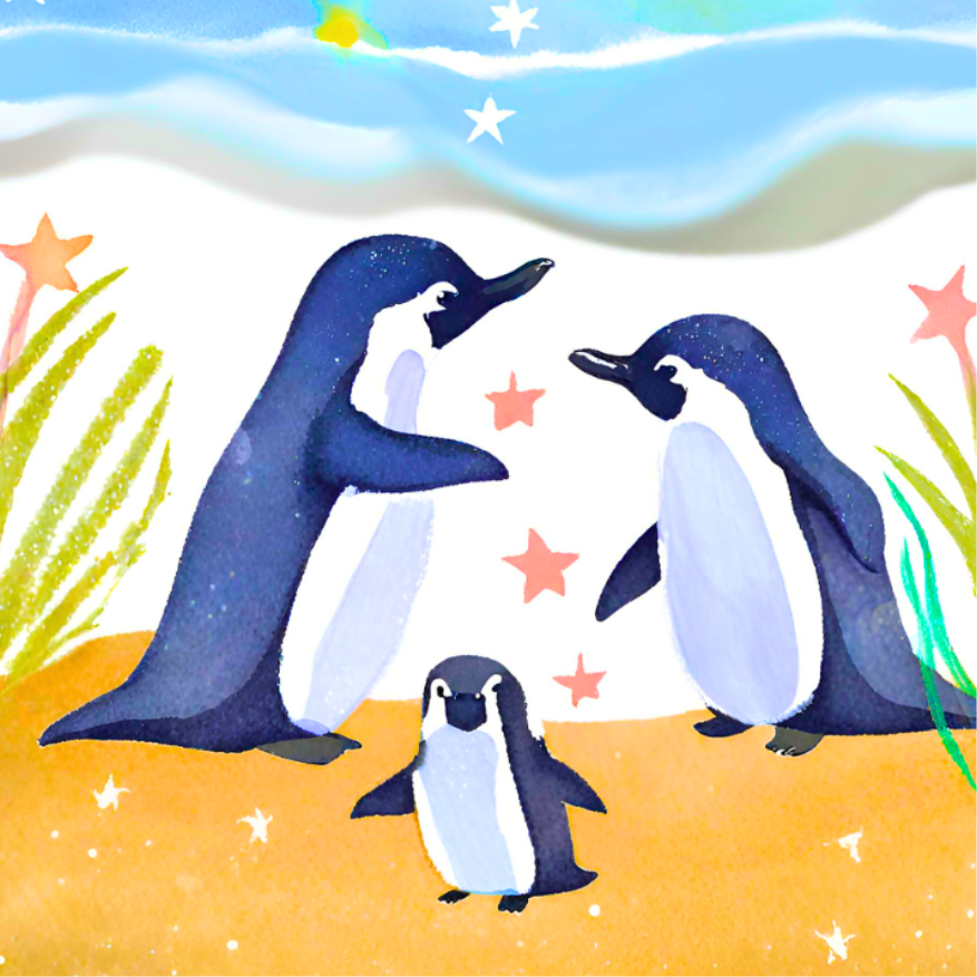 Little Penguin Family: square coaster