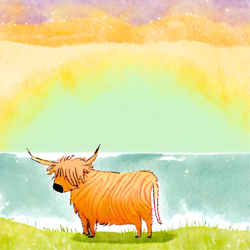 Churchill Island Highland Cow: square coaster