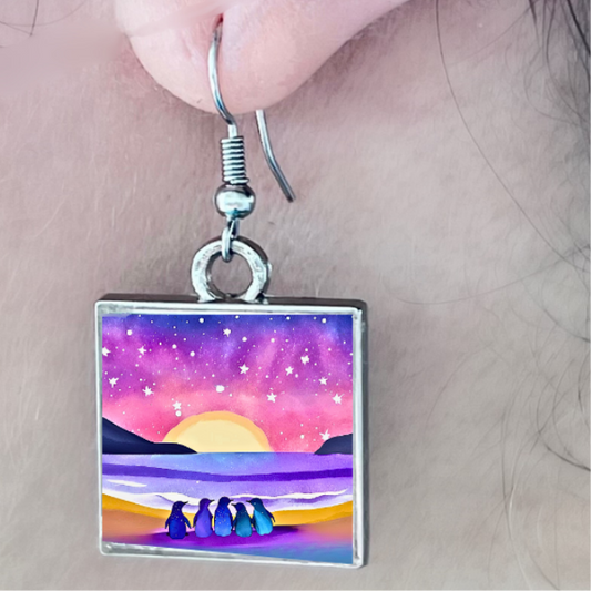 Twinkling Sunset Penguins: earrings