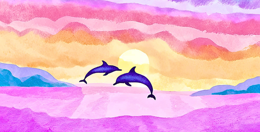 Dolphins at Sunset: Art Pen