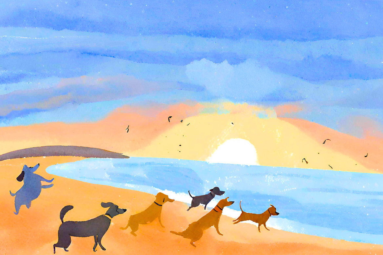 Beach Dogs: Glass Art Paperweight
