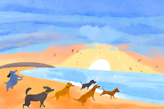 Beach Dogs: Glass Art Paperweight