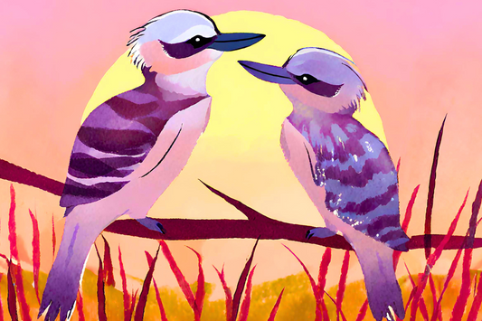 Kookaburra Love Birds: Glass Art Paperweight