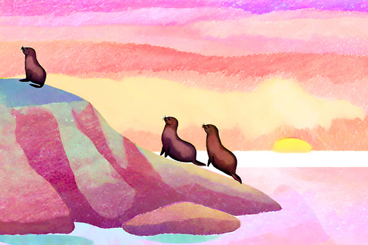 Australian Fur Seals at the Nobbies: Glass Art Paperweight