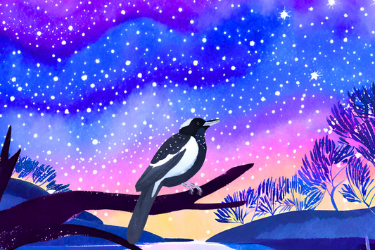 Magpie Under the Starry Sky: Glass Art Paperweight: Glass Art Paperweight