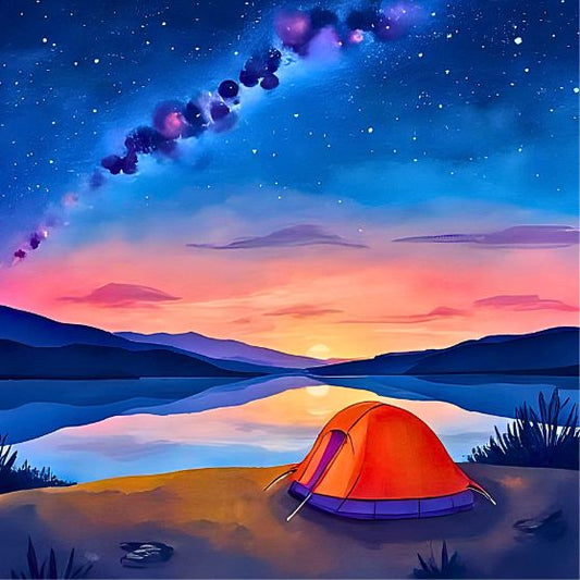 Camping with the Cosmos: wooden magnet