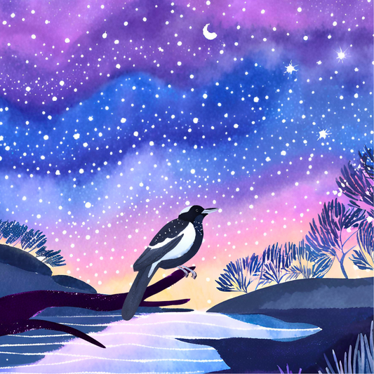 Magpie Under the Starry Sky: square coaster