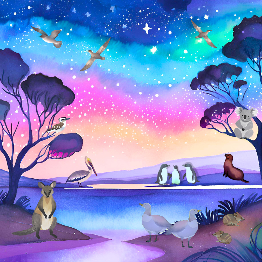 Phillip Island Wildlife Under the Aurora: wooden magnet