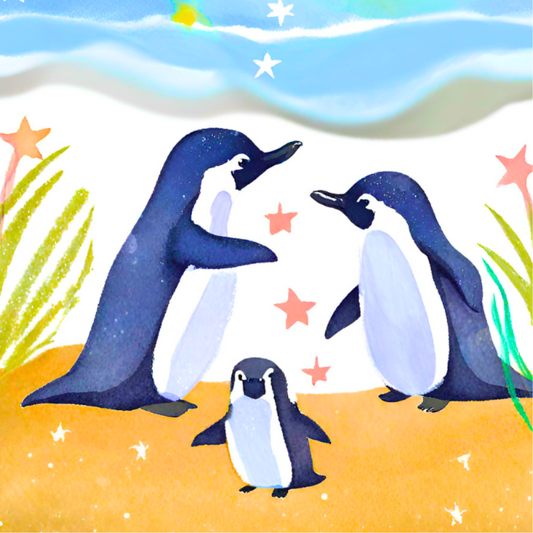 Little Penguin Family: square coaster