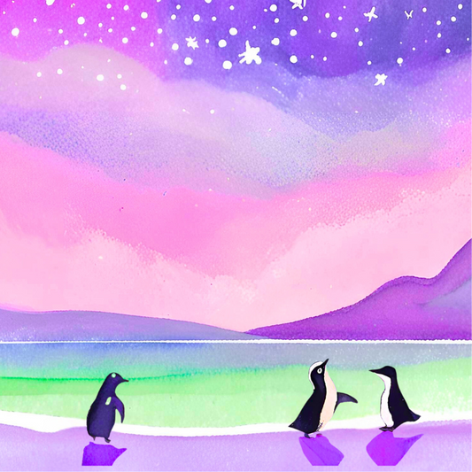 Penguins Under the Aurora: square coaster